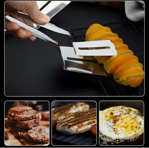 Pinze Bistecca Cucina Acciaio Inox Utensile Appositamente Progettato Pane Carne Verdure - Foto 1 di 10