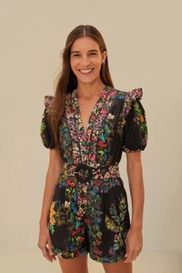 NWT AUTH FARM RIO Black Delicate Forest Scarves Organic Cotton Romper SMALL S - Picture 1 of 5
