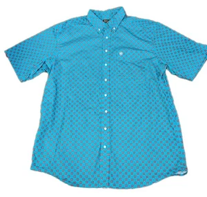 Ariat Button Down Geometric Short Sleeve Shirt Men's XXLT - Picture 1 of 9