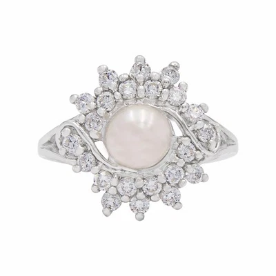 Anillo enchapado en platino Gold Coast Pearl circonita cúbica Sunburst, talla 7 Foto 1 de 4