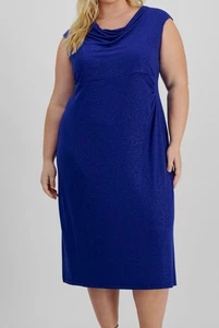 Connected Women's Blue Drape-Neck Sleeveless Knit Glitter Dress Plus Size 20W - Picture 1 of 2