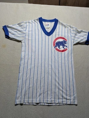Camiseta De Colección Chicago Cubs Años 90 Majestuosa Juvenil Grande Pin Rayas Blanco Sosa Woods Foto 1 de 4