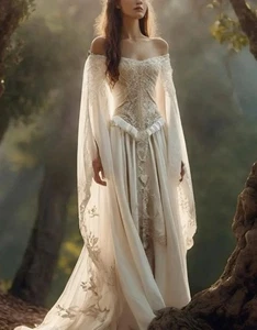 Vestidos de noche medievales del siglo XVIII sin tirantes hadas manga larga apliques - Imagen 1 de 3