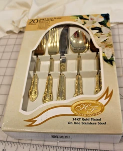 Juego de cubiertos enchapados en oro 24KT Hampton Forge LTD Silversmiths 20 PC servicio para 4 - Imagen 1 de 12