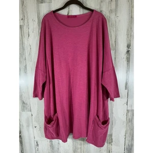 Cut Loose Top One Size Pink Cotton Linen Blend Pockets Slub Knit Very Oversized - Picture 1 of 8