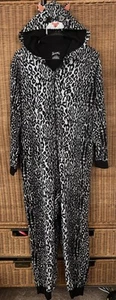 Leopard Adult Hooded Pajamas Fleece One Piece Union Suit Cat Costume Women L - Picture 1 of 3
