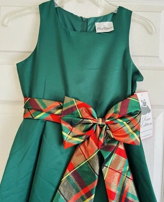 Rare Editions NWT Hunter Green Plaid Holiday Dress Girls 12 $84 - Image 1 of 4