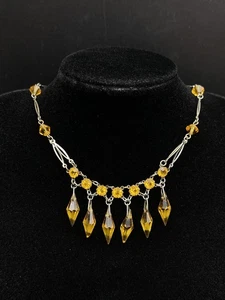 Vintage 30s Deco Czech Faceted Yellow Glass Necklace - Picture 1 of 4