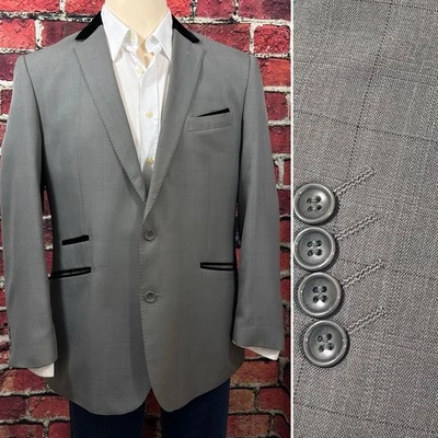 ЗАЯВЛЕНИЕ ИТАЛИИ BLAZER МУЖСКОЙ РАЗМЕР 44 КОСТЮМ КУРТКА СЕРЫЙ ЧЕРНЫЙ БАРХАТ ОТДЕЛКА СУПЕР 150 - Изображение 1 из 4