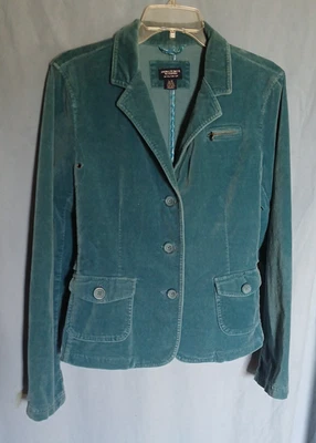 American Eagle Vintage Teal Velvet Blazer Jacket Sz Large Pockets - Image 1 of 4