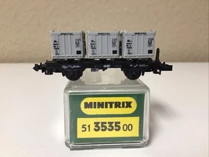 Minitrix Spur N 3535 Containertragewagen mit 3 offenen Containern DB in OVP  TOP - Picture 1 of 14