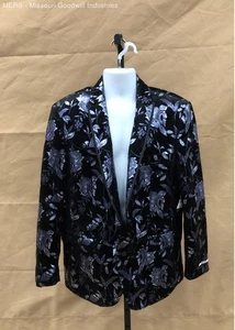 INC Men's Blue Black Silver Floral Slim Fit Blazer Jacket - Size XL - Picture 1 of 4