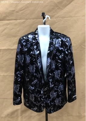 INC Men's Blue Black Silver Floral Slim Fit Blazer Jacket - Size XL - Image 1 of 4