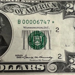 $20 FRN 1969 Star Note - Low Serial Number: B00006747* - Picture 1 of 7