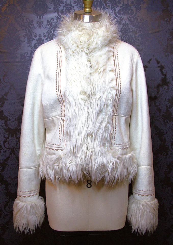 Casaco vintage Bebe de camurça sintética aparado com pele – Tamanho grande, novo com etiquetas - Imagem 1 de 4
