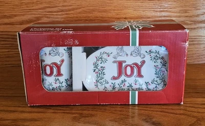 Christmas Set Tumbler/Soap Dish JOY Porcelain w Doves & Hollyberries Gold Rim - Image 1 of 4