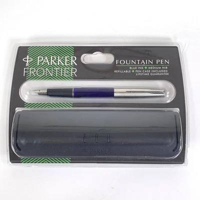 Parker Frontier Translucent Blue Fountain Pen Medium Nib Blue Ink pen Case NEW - Image 1 of 4