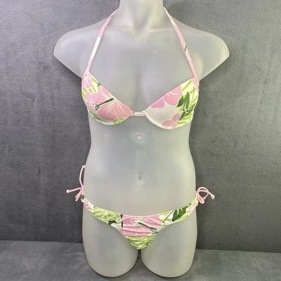 Cia Maritima Bikini L  Pink Green Tropical Floral Brazilian Side Tie 2-pc Foto 1 de 4