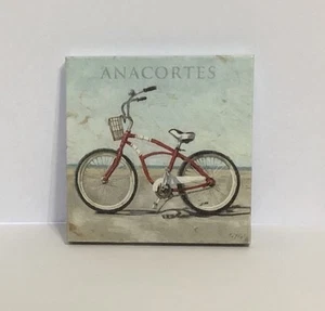 Anacortes WA Darren Gygi Giclée Leinwand quadratisch Wanddekor Fahrrad am Strand 8,75 Zoll - Bild 1 von 18