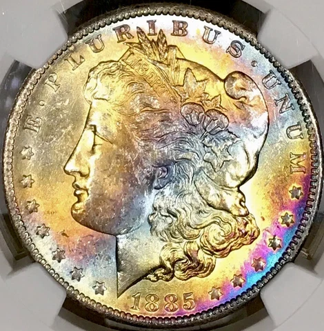1885-O Morgan Dollar NGC MS63* Star Lustrous Vibrant Color Rainbow Toned w/Video Cover