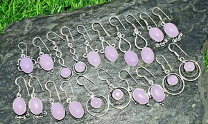 Wholesale 20pcs Rose Quartz Gemstone Mix Shape Earring 925 Silver Plated Jewelry - Picture 1 of 9