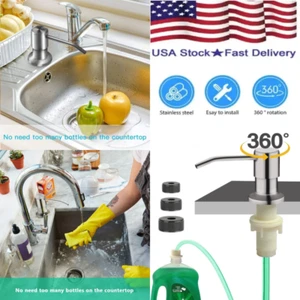 360° Sink Soap Dispenser Stainless Steel Kitchen Hands Liquid Pump Bottle Tube - Picture 1 of 9