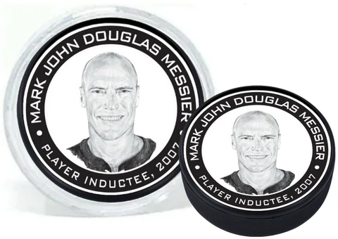 Mark Messier New York Rangers 2007 Hall of Fame 3D Textured Puck in Display Tube Cover