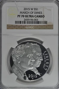 2015 W March of Dimes Proof Silver Dollar NGC PF70 UC Brown Label - Picture 1 of 2