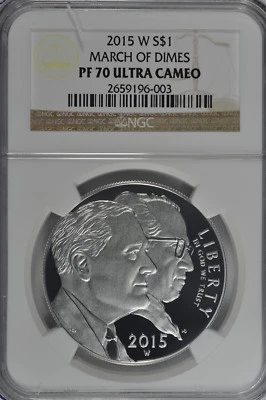 2015 W March of Dimes Proof Silver Dollar NGC PF70 UC Brown Label - Image 1 of 2