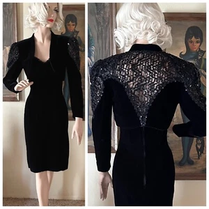 Vintage 80s Zum Zum Strapless Velvet Mini Prom Dress & Lace Shoulders Shrug S - Picture 1 of 11