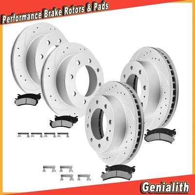 For Silverado Sierra 2500 HD Front Rear Drilled Rotors & Ceramic Brake Pads Kit - Image 1 of 4