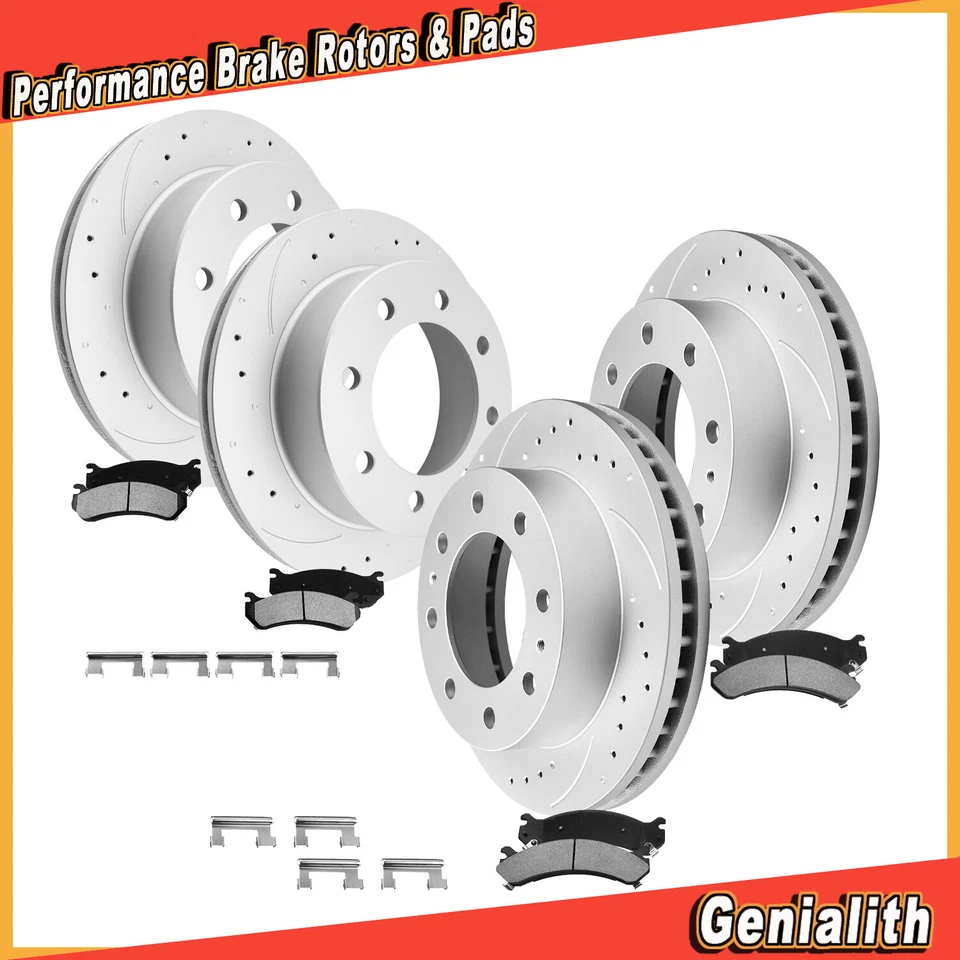 For Silverado Sierra 2500 HD Front Rear Drilled Rotors & Ceramic Brake Pads Kit - Image 1 of 4