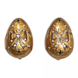 Pendientes de clip vintage de huevo y arco de carolee esmalte estrás dorado joyería EE. UU. - Imagen 1 de 8
