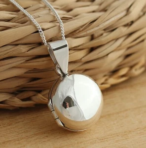 925 Sterling Silver Round Puffed Photo Locket Plain Pendant Necklace Gift Box - Picture 1 of 7
