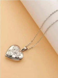 Stainless Steel Heart Locket and Chain Necklace-Silver - Picture 1 of 2