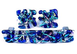 DICHROIC Glass Cabinet Knobs Drawer Pulls Blue Mosaic Shards Kitchen Bathroom - Picture 1 of 12