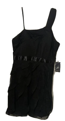 Adrianna Papell NUEVO Vestido Drapeado Un Hombro Gasa en Niveles Negro Talla 14 Nuevo con Etiquetas Foto 1 de 4