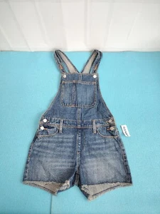 NWT Old Navy Girls Shortalls Denim Frayed Hem Jean Romper Overall Blue XL (14-16 - Picture 1 of 7