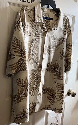 CAMISA HAWAIANA MONTEREY POINT, 100% SEDA XXL para hombre, estampado de hojas de palma Foto 1 de 4