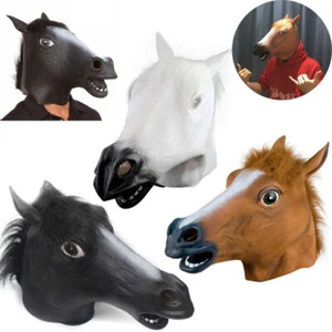 Horse Head Mask Rubber Fancy Adult Halloween Horse Head Rubber Panto Cosplay - Picture 1 of 14