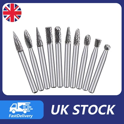 10Pcs Rotary Burr Bit TCT Carbide Point Die Grinder 6mm Shank Carving Set - Image 1 of 4