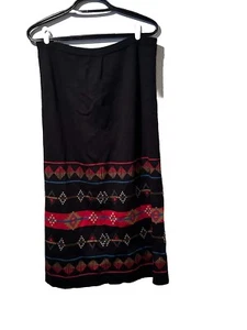 Pendleton Womens Black 100% Merino Wool Maxi Multicolor Aztec Print Skirt XL - Picture 1 of 2