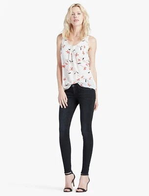 Blusa sin mangas Lucky Brand para mujer S estampado floral concha de seda marfil transparente carrera Foto 1 de 3