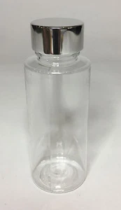30ml PET Kunststoff Klar Zylindrische Flasche & Glänzend Silber Schraubverschluss JEDE MENGE - Bild 1 von 1
