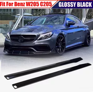 Fits Benz W205 C205 C200 C300 C43 C63 Side Skirts Extension Lip Glossy Black - Bild 1 von 14