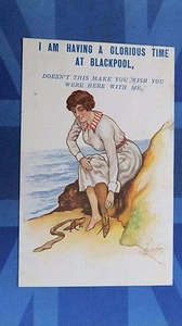 Postal cómica Blackpool Saucy Stocker Shaw Primera Guerra Mundial 1918 MEDIAS DE SEDA tema - Imagen 1 de 2