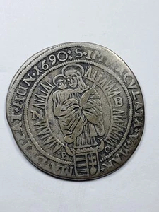 1690 Silver Hungary 15 Krajczar Madonna And Child Coin bent - Picture 1 of 6