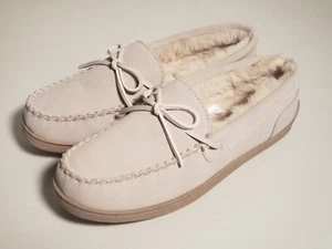 MySlippers Mokassin Wildleder Hausschuhe Kunstfellfutter Strand Beige Damengröße 10 - Bild 1 von 13