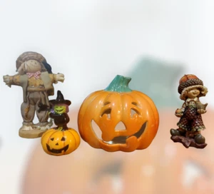 4 Halloween Decor LOT Jack O Lantern Tea Light; Witch Pumpkin; Harvest/Scarecrow - Picture 1 of 13