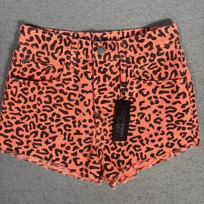 Nuevo con etiquetas Pantalones Cortos Carmar Titania Para Mujer Talla 25 Tiro Alto Neón Naranja Leopardo Daisy Duke Foto 1 de 4